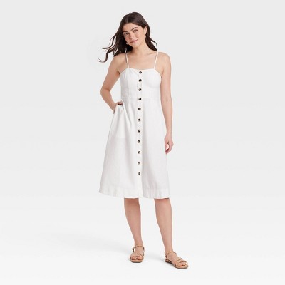 Women's Corset Linen Midi A-Line Dress - Universal Thread™ White M: Backless, Spaghetti Straps, Side Pocket