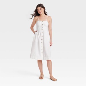 Women's Corset Linen Midi A-Line Dress - Universal Thread™ - 1 of 3