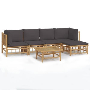 vidaXL Bamboo 6-Piece Patio Lounge Set: Dark Gray Cushions, Rectangular Table, Comfortable Seat and Backrest - 1 of 4
