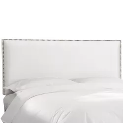 Queen Arcadia Nailbutton Microsuede Headboard Premier White - Skyline Furniture
