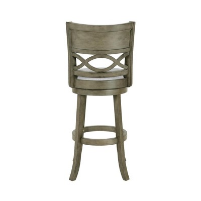 Transitional Gray Swivel Bar Stool in Solid Wood with Carved Back
