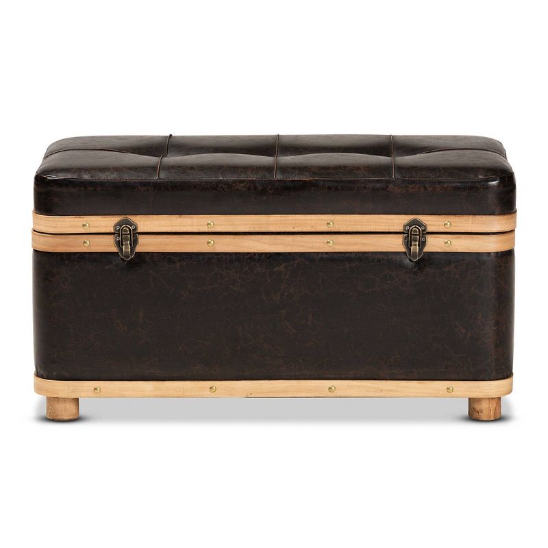 Gendry Faux Leather Upholstered and Wood Large Storage Ottoman Dark Brown/Oak Brown - Baxton Studio, 3 of 13