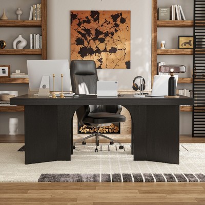 FUFU&GAGA Contemporary Black Executive Desk with Spacious Work Surface and Sturdy Design for Home Office