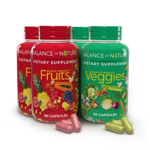 Balance of Nature Fruits & Veggies - Whole Fruit and Vegetable Ingredients for Women, Men, and Kids - 90 Fruit Capsules, 90 Veggie Capsules - 2 Sets - 1 of 4
