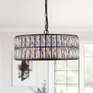 BAOURE 18" Black Modern Crystal Drum Chandelier, 6-Light Pendant Lighting Fixture with Metal Frame for Living Room, Dining Room, and Bedroom - 1 of 4
