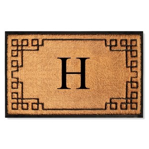 A1HC Bordered Designed Natural Coir & Rubber Monogrammed Doormat, Heavy Duty, Non-Slip Entry Mat - 1 of 4