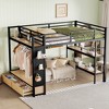 Queen Size Metal Loft Bed with Wardrobe and Storage Shelves - 3 of 4