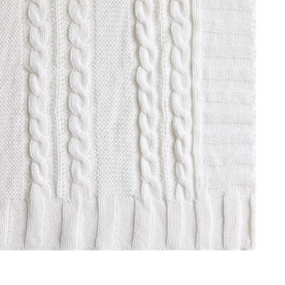 Cozy Twin-Size White Cotton Knitted Throw - Machine Washable