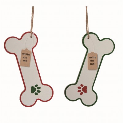 Transpac MDF Dog Bone Ornament Set of 2 Christmas Home Decorations