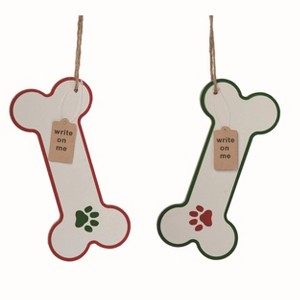 Transpac MDF Dog Bone Ornament Set of 2 Christmas Home Decorations - 1 of 1