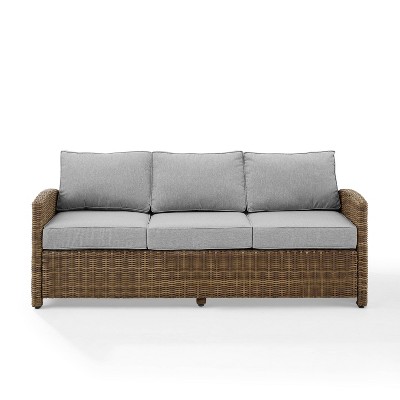 Coastal Gray Wicker Outdoor Sofa with Moisture-Resistant Cushions