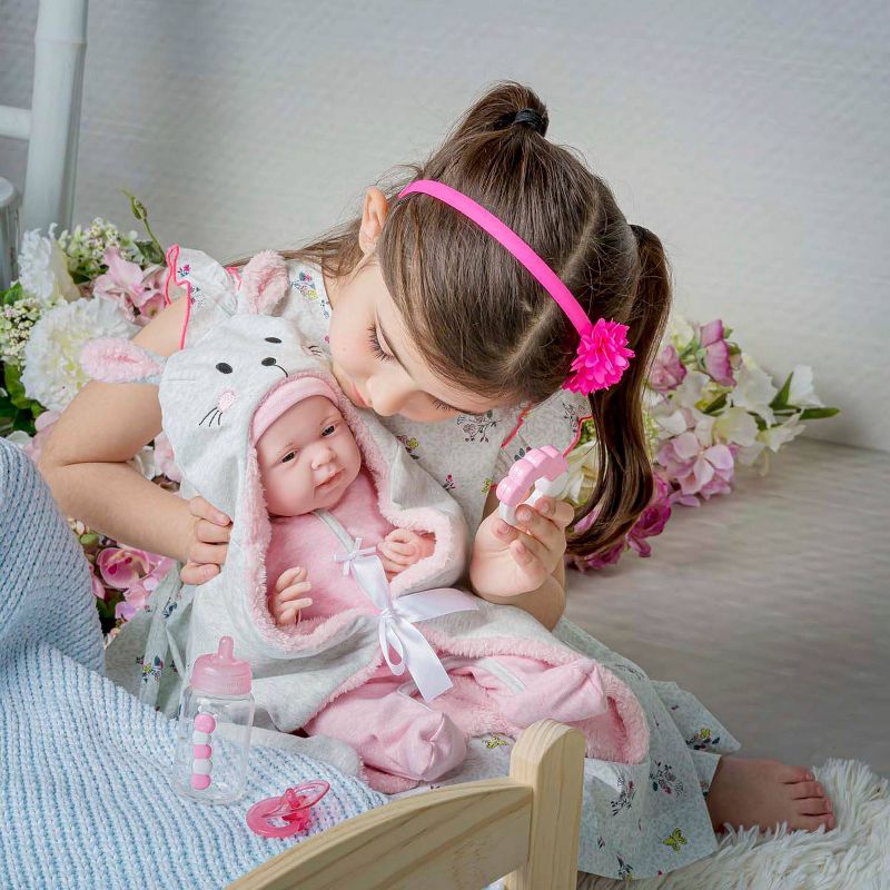 JC Toys Soft Body La Newborn 15.5&#34; baby doll - Pink Bunny Bunting Gift Set, 6 of 8