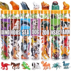 95 Pcs Mini Animal Figures Set Ocean Zoo Farm Dinosaur Insect Dog Horse Plastic Toys for Kids Sensory Bin Stuffers Birthday Gifts Ages 3-5 - 1 of 4