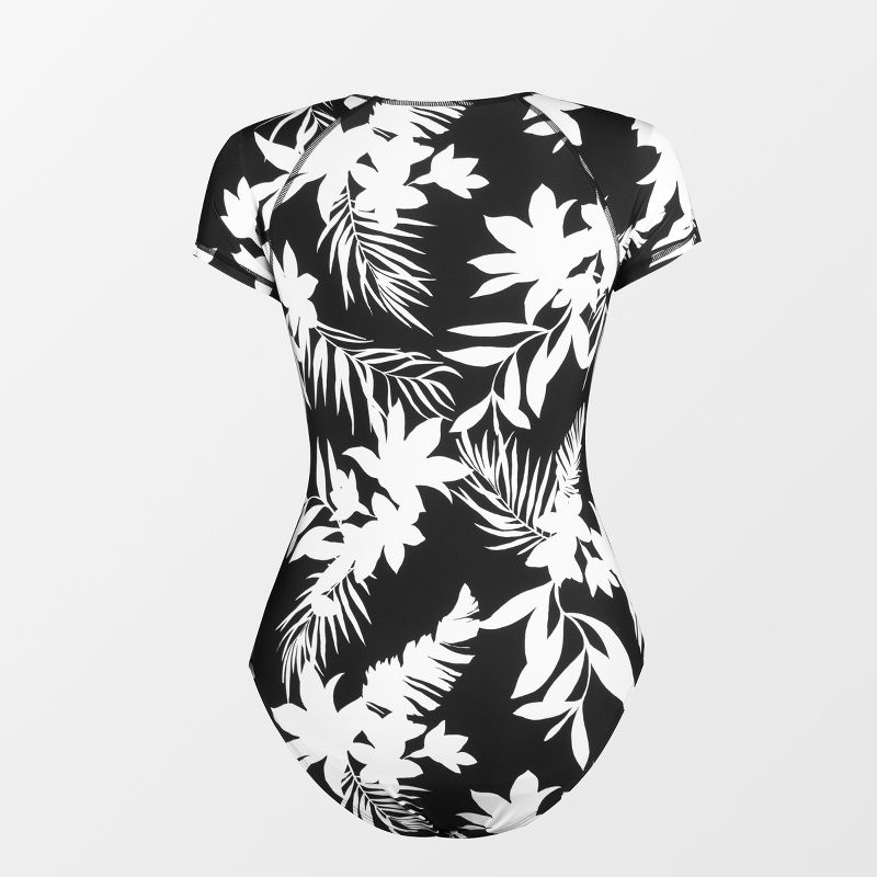 Women's Floral Short Sleeve Rash Guard Zipper Front One Piece Swimsuit - Cupshe, 4 of 7