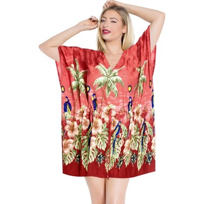 LA LEELA Women's Beachwear Summer Swim Beach Dress Cover Ups for Swimwear Women Wear Swimsuit Coverups for Women Cover-Up for Women 3X-4X Red,Floral