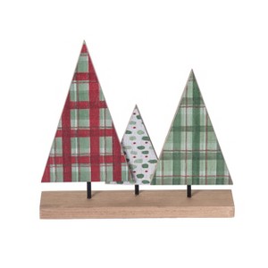 Transpac MDF Holiday Plaid Trees on Base Decorative Objects Tree Sculptures Wood Christmas Red Tabletop Decor  Spot or Wipe Clean Indoor Use - 1 of 1
