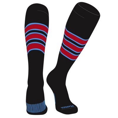 PEAR SOX Striped OTC Baseball, Softball, Football Socks (C) Black, Sky Blue, Red