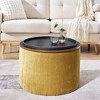 Okak Round Chenille Storage Ottoman Bench 2PC, Coffee Table with Desktop Panel, Drum Shaped Small Stool Foot Rest for Living Room Bedroom, Yellow - 2 of 4
