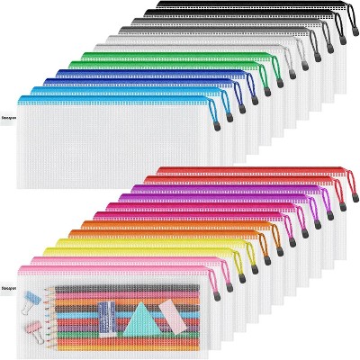Paaaawaters 24PCS Pencil Pouches Bulk, 9.3" x 4.7"Mesh Zipper Pouch Pencil Case, 12 Colors Waterproof Small Zipper Pouches for Travel