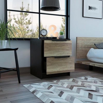Modern Light Oak and White 2-Drawer Nightstand