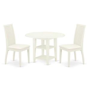 HomeStock 3-Pc Linen White Finish Round Solid Wood Top With Dropleaf Dining Table Set - 1 of 4