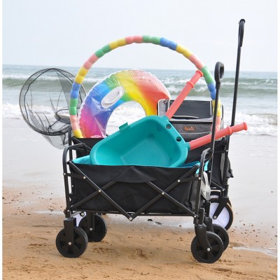 YONWAY Foldable Wagon,220 Lbs Capacity Outdoor Camping Beach Cart Steel Frame,Adjustable Garden Utility Rolling Cart with Wheels,Blue