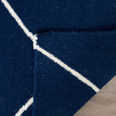 Navy and Ivory Geometric Wool Flat Weave Rug, 3' x 5'