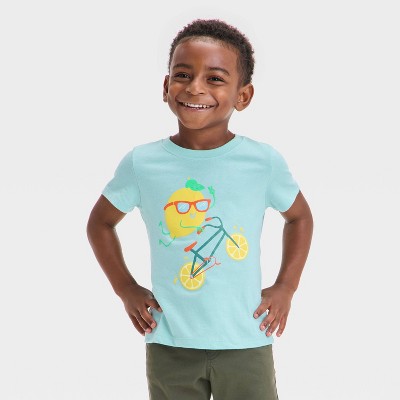 Toddler Boys' Short Sleeve Lemon Biking Graphic T-Shirt - Cat & Jack™ Light Teal Blue 3T: Crew Neck