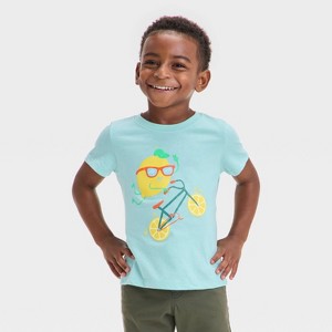 Toddler Boys' Short Sleeve Lemon Biking Graphic T-Shirt - Cat & Jack™ Light Teal Blue - 1 of 4