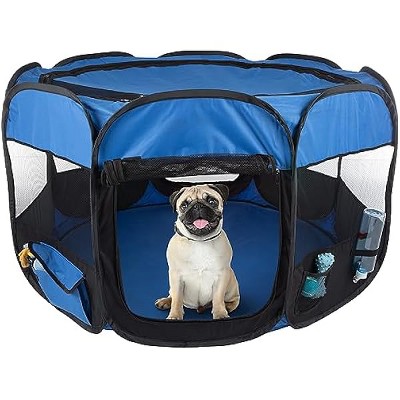 Pet Playpen - 42x25 Pop-Up Dog Kennel with Carry Bag - Portable Play Pen for Dogs, Cats, Rabbits, and Small Animals by PETMAKER (Blue)