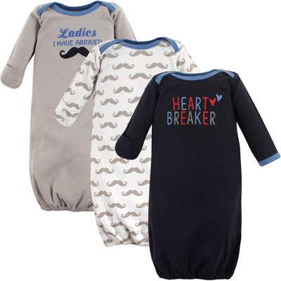 Luvable Friends Baby Boy Cotton Long-Sleeve Gowns 3pk, Heartbreaker, 0-6 Months