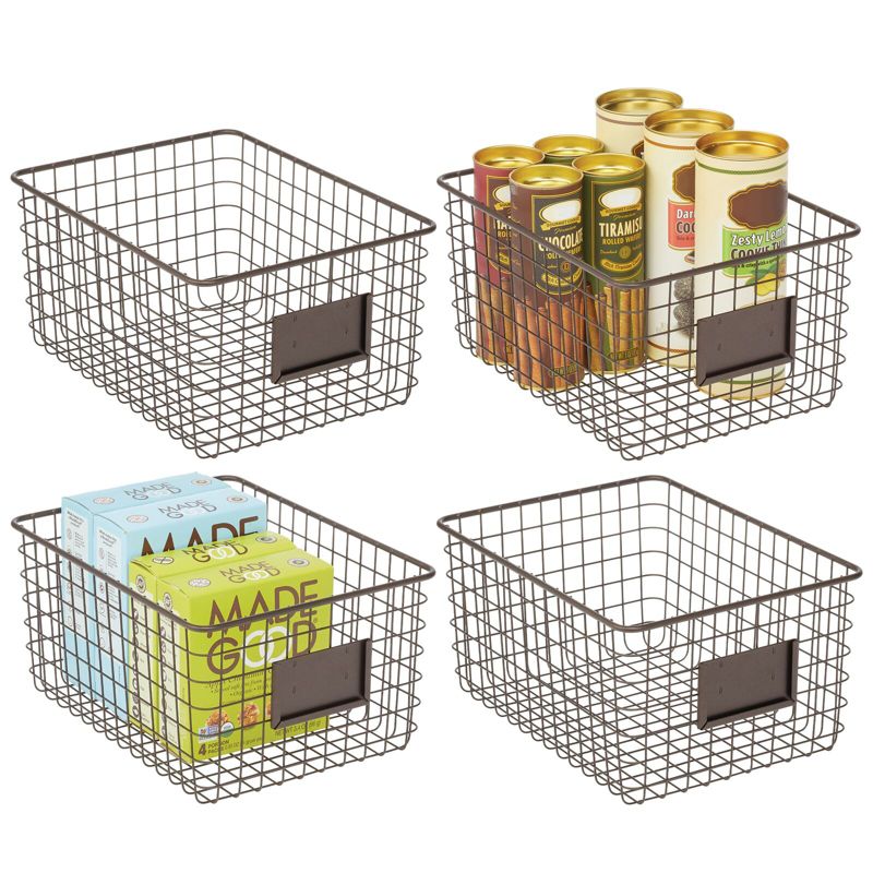 mDesign Large Steel Kitchen Organizer Basket with Label Slot, 1 of 7