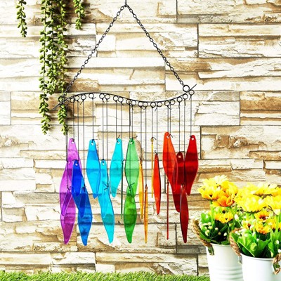 Colorful Rainbow Glass and Metal Wind Chimes for Indoor/Outdoor Decor
