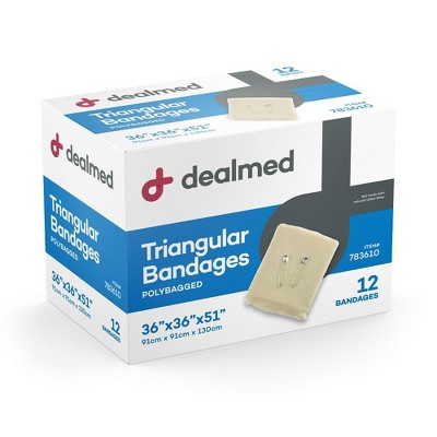 Dealmed Triangular Bandages with 2 Safety Pins, Latex Free Compression Wrap, 12 Count