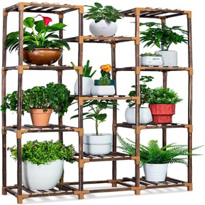 SEVOBAL Plant Stand Indoor Homroll Large 11 Tier Tall Carbonized Wood Plant Stands Shelf for Outdoo Durable and DIY Plant Holder Multi Flower Stands - 1 of 4