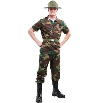 HalloweenCostumes.com 2X  Men  Men's Plus Size Drill Sergeant Costume, Green/Brown