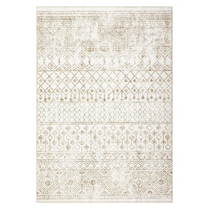 2 x 6 ft Polyester Imitation  Black Rectangular Hallway Bathroom Entryway Kitchen Office Foldable Geometric Printed Bohemia Washable Area Rug - 1 of 4