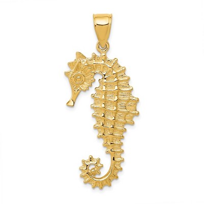 Black Bow Jewelry 14k Yellow Gold Large Textured Seahorse Pendant