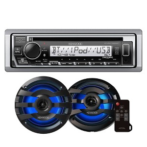 Kenwood KMR-D382BT Marine CD Receiver Compatible w/ Bluetooth with 1 Pair of KFC-1673MRBL 6.5" 2-way Marine Speaker W/ LED (Black) - 1 of 4