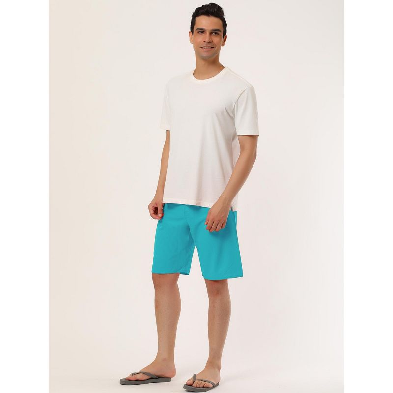 Lars Amadeus Men's Board Shorts Solid Color Elastic Waist Drawstring Beach Swimwear Shorts, 4 of 7