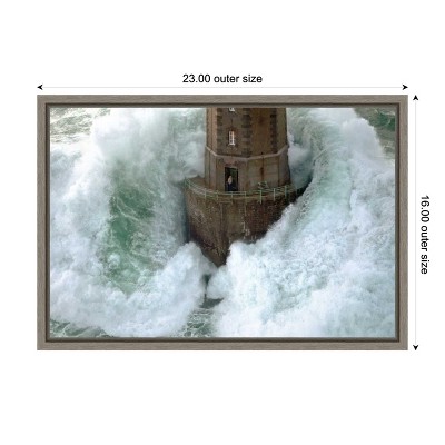 Stormy Lighthouse Lithograph on Canvas with Grey Frame