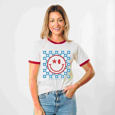 Simply Sage Market S.W.Smiley Checkered Patriotic Ringer Tee