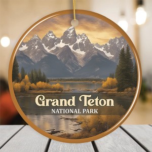 Grand Teton National Park Retro Style Ornament, Wyoming USA Tourist Attraction and Gift| OrnamentallyYou - 1 of 4