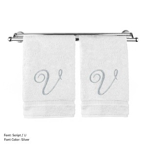 BC BARE COTTON Monogrammed Hand Towel, 100% Turkish Cotton - Set of 2 - White - Silver Script - 1 of 1