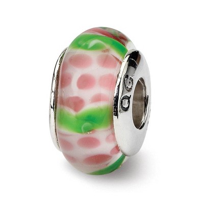 Black Bow Jewelry Pink / Green Glass Sterling Silver Bead Charm