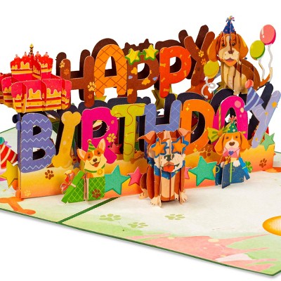 Paper Love 3D Dogs Pop Up Birthday Card, For Adults and Kids | 5" x 7" Cover - Includes Envelope and Note Tag