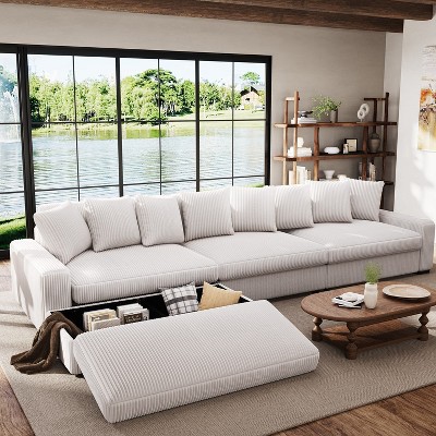 146 in. W 4-Piece Modern Corduroy Fabric Sectional Sofa with Ottoman-Morden Fort