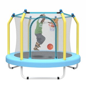 55-inch Trampoline for Kids Indoor & Outdoor Small Toddler Trampoline with Basketball Hoop - 1 of 4