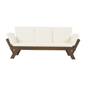 Gulches Brown Finish Patio Chaise Lounges - Adjustable Wooden Daybed Sofa with Beige Cushions - 1 of 4
