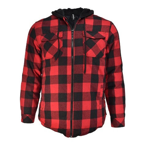Burnside Men's Quilted Lined Zip Front Flannel Hoodie Red Buffalo Plaid X-Large